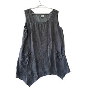 CLICK Color Me Cotton 100% Linen Top XL Lagenlook Gray Pockets Flowy USA